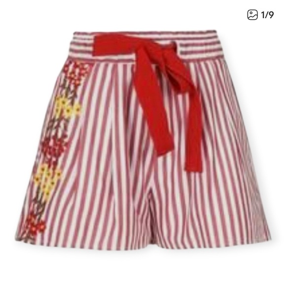Silvia Tcherassi Pants - Silvia Tcherassi Giorgio Red and White Stripe Embroidered High Rise Shorts